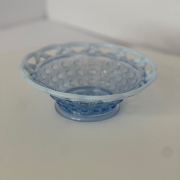 Vintage Imperial Glass Open Lace Edge Button & Sugar Katy Blue Opalescent Dish - Picture 6 of 9